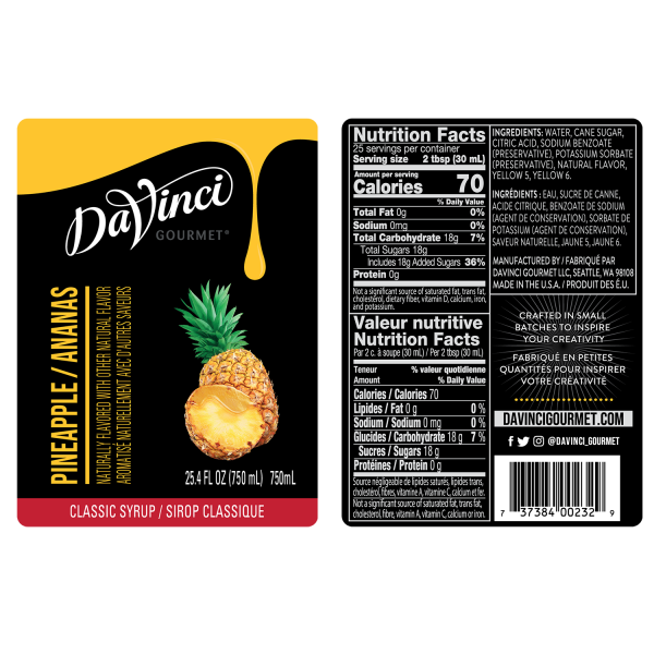 DaVinci Classic Pineapple Syrup - Bottle (750mL)