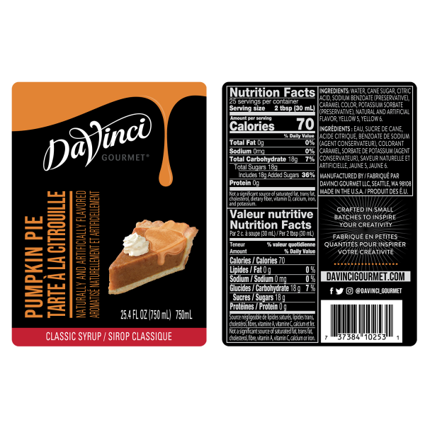 DaVinci Classic Pumpkin Pie Spice Syrup - Bottle (750mL)