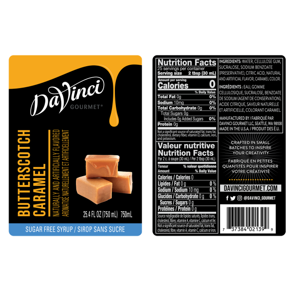 DaVinci Sugar Free Butterscotch Caramel Syrup - Bottle (750mL)
