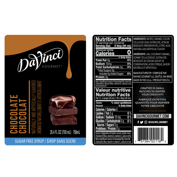 DaVinci Sugar Free Chocolate Syrup - Bottle (750mL)