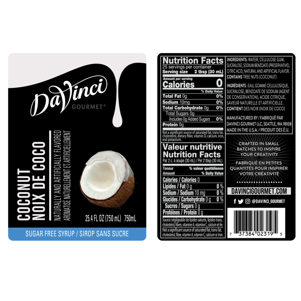 DaVinci Sugar Free Coconut Syrup - Bottle (750mL)