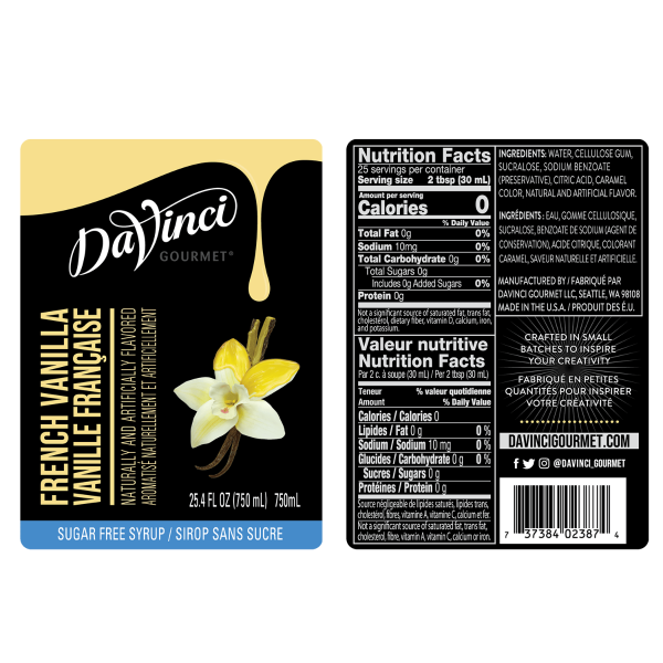 DaVinci Sugar Free French Vanilla Syrup - Bottle (750mL)