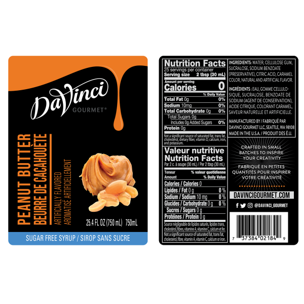 DaVinci Sugar Free Peanut Butter Syrup - Bottle (750mL)