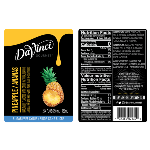 DaVinci Sugar Free Pineapple Syrup - Bottle (750mL)