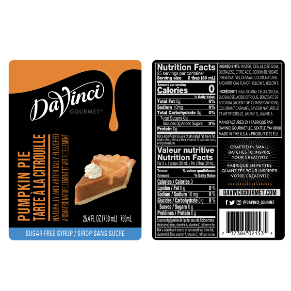 DaVinci Sugar Free Pumpkin Pie Spice Syrup - Bottle (750mL)