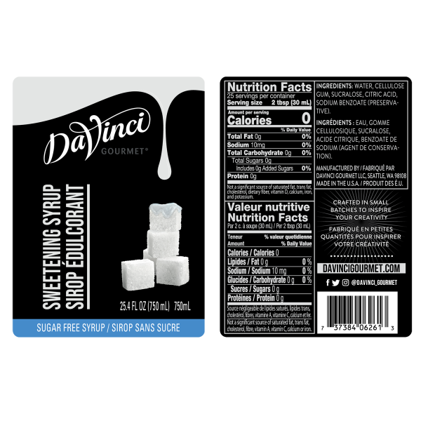 DaVinci Sugar Free Sweetener Syrup - Bottle (750mL)