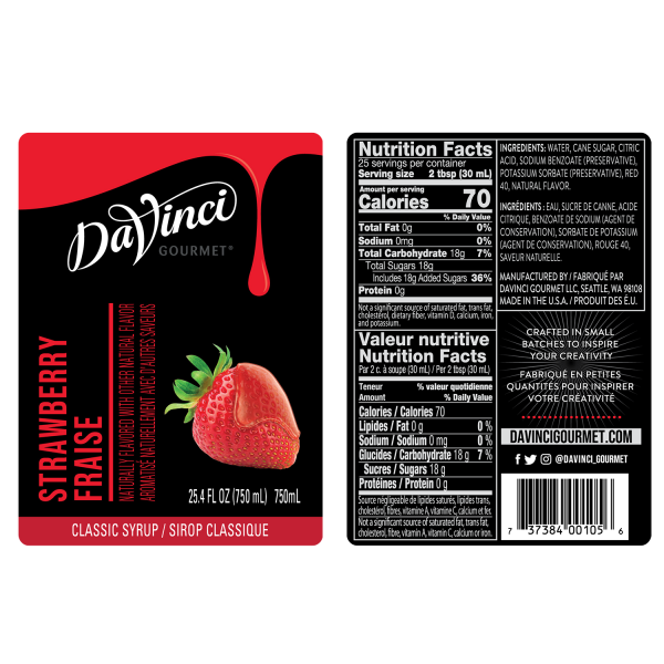 DaVinci Classic Strawberry Syrup - Bottle (750mL)