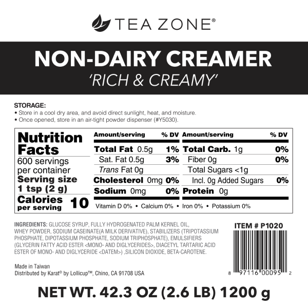 Tea Zone Non-Dairy Creamer Original Rich & Creamy - Case of 10 bags