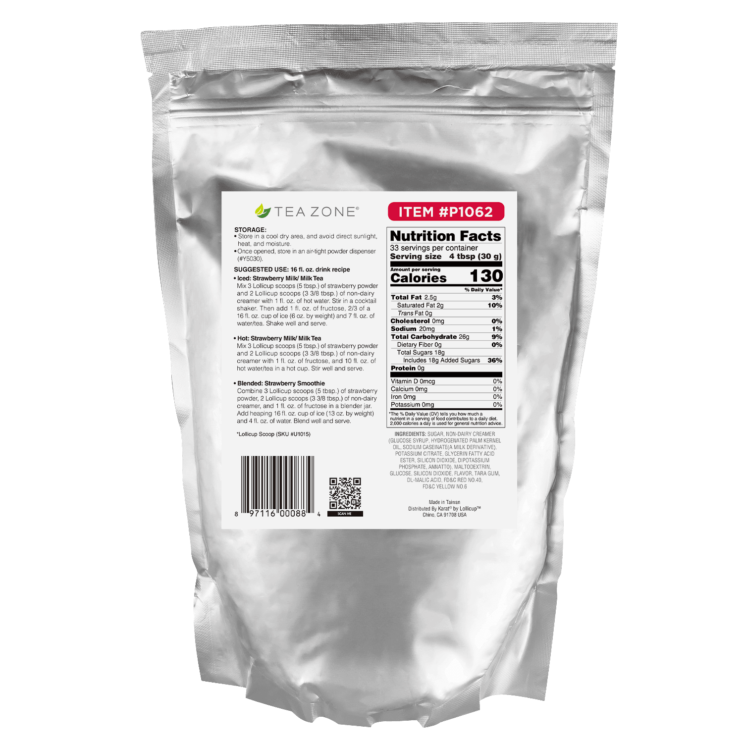 Tea Zone Strawberry Powder - Bag (2.2 lbs)