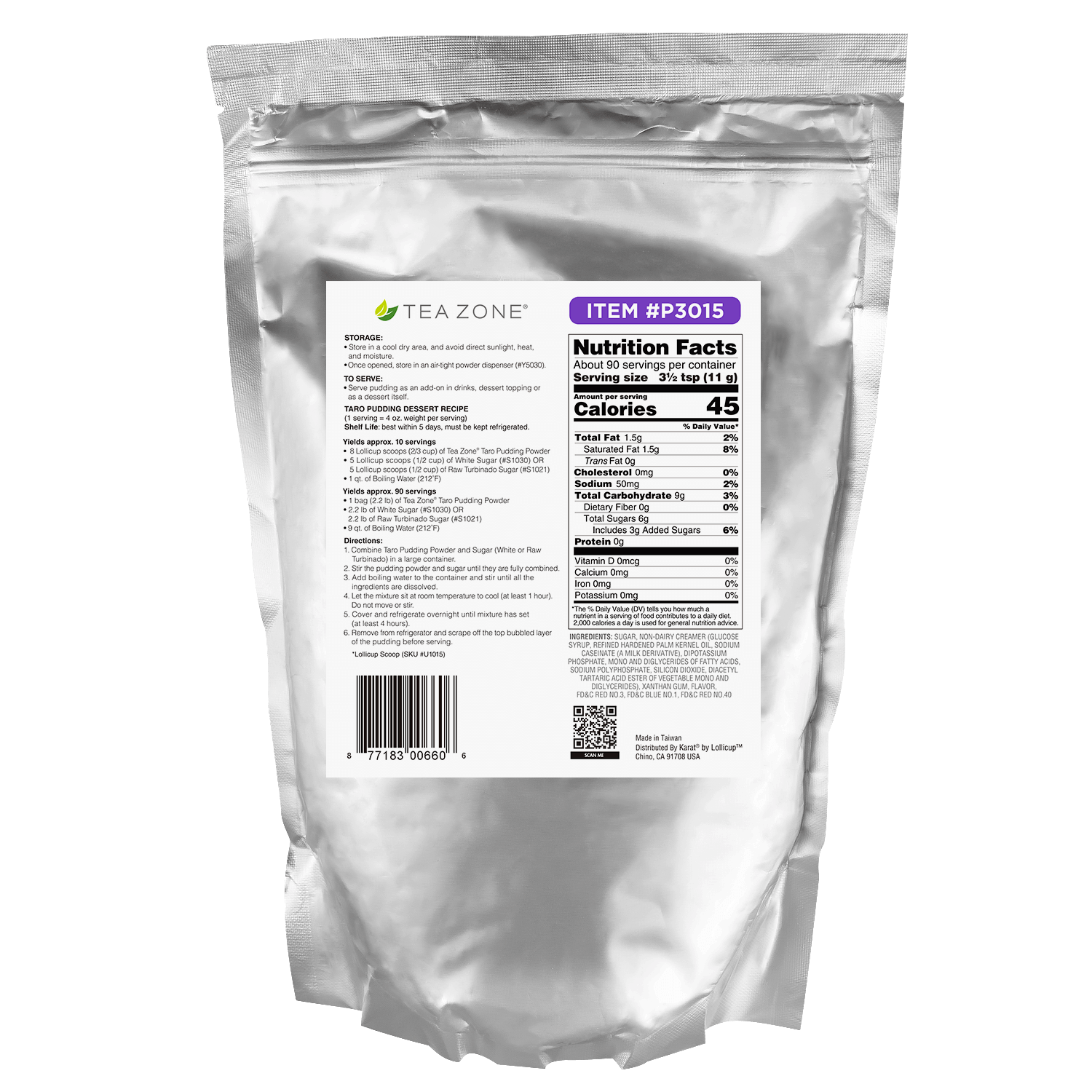 Tea Zone Taro Pudding Mix Powder - Bag (2.2 lbs)